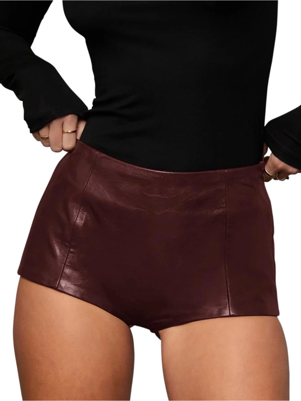 Burgundy Vegan Leather Micro Shorts